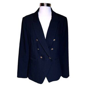 Women's Guess Black Fitted Blazer Jacket LARGE Double Breasted Gold Buttons
